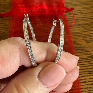 Lower Price! Gorgeous silver hoop & crystal earrings